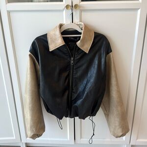 Lioness Nirvana Bomber Camel and Black Two Toned Faux Leather Jacket XXS
